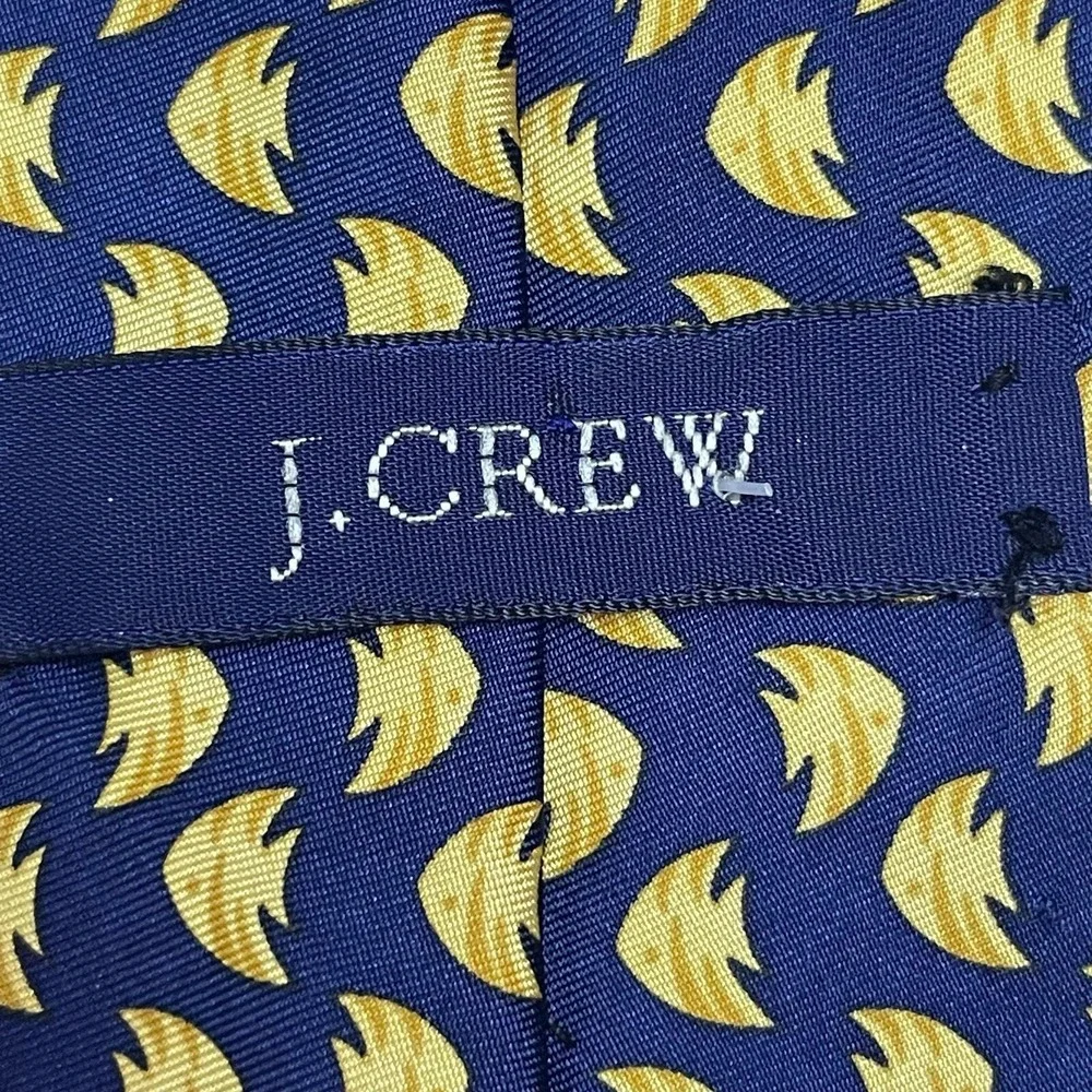 J. Crew 100% Silk Novelty Necktie Fish Blue Yellow‎